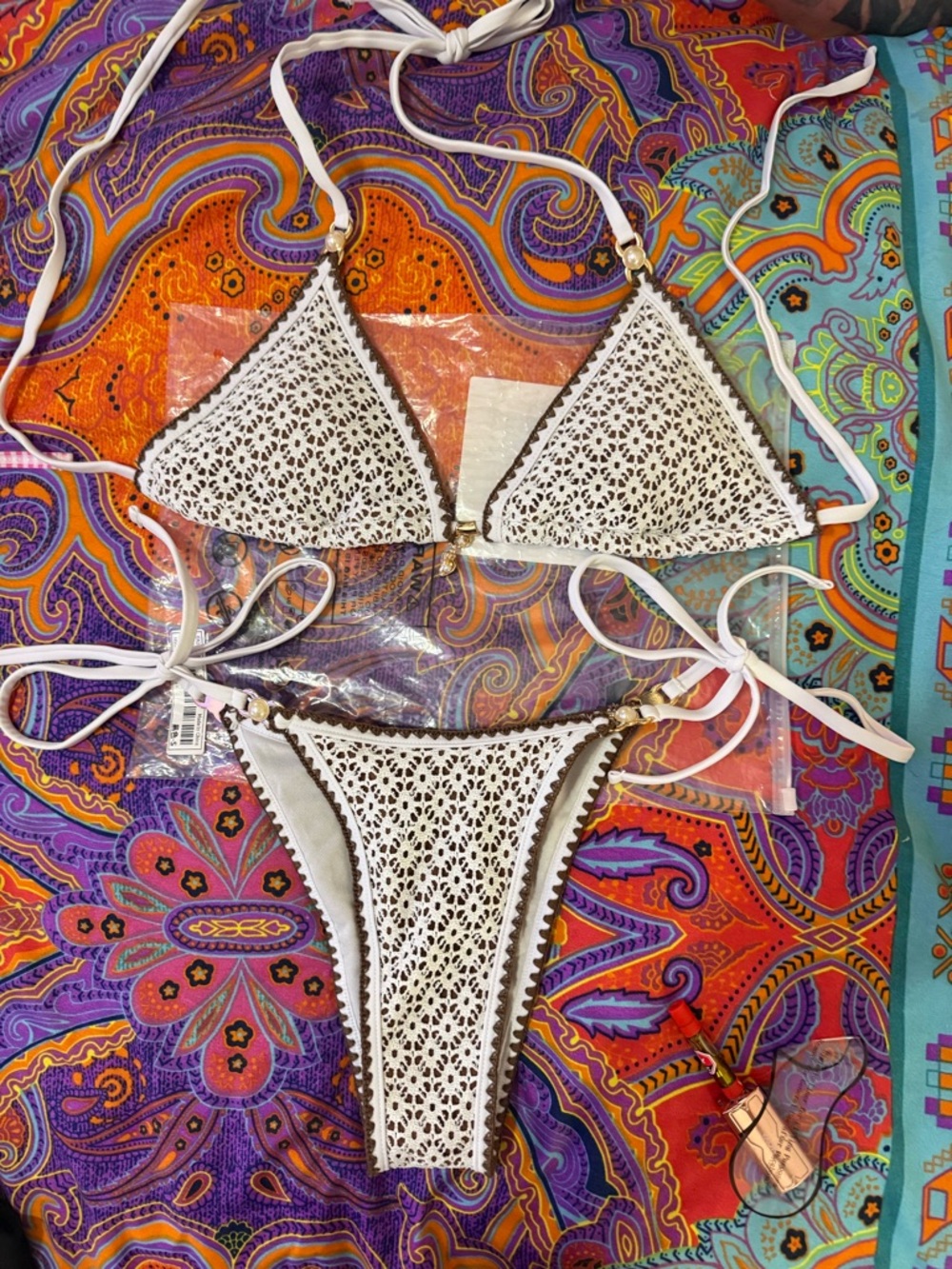 SHEIN White Crochet Triangle String Bikini